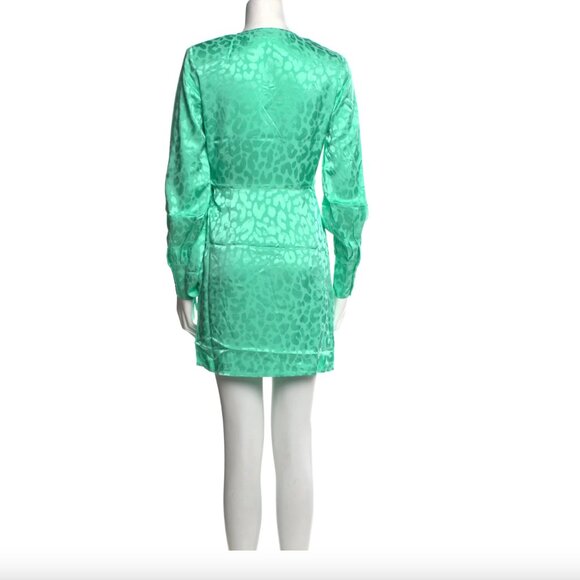Andamane Carly Leopard-Print Wrap Mini Dress in Leopard Green‎ Size XS - Picture 7 of 11